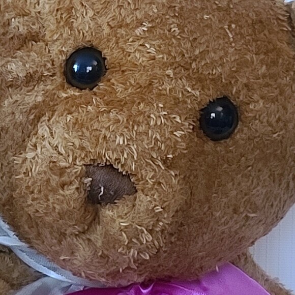 PBC International Brown Bear Plush Pink and White Bow Weighted - Picture 4 of 11